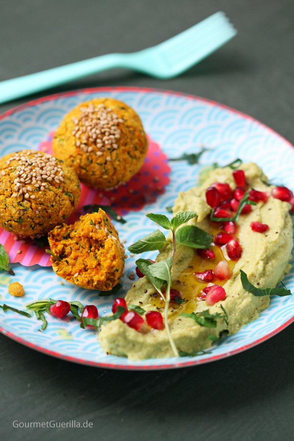 sweet potato falafel with avocado hummus #vegan #lowfat #recipe #gourmet guerrilla